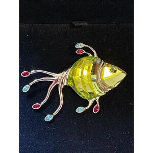 Swan Signed Swarovski Fish Brooch in Box